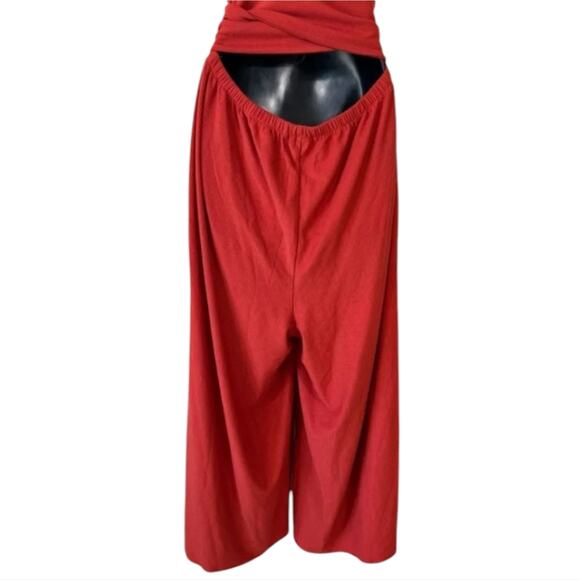 Loft Rust Red Orange Ribbed Sleeveless Tie-back Wrap Wide-Leg Jumpsuit Size XS - Picture 10 of 13